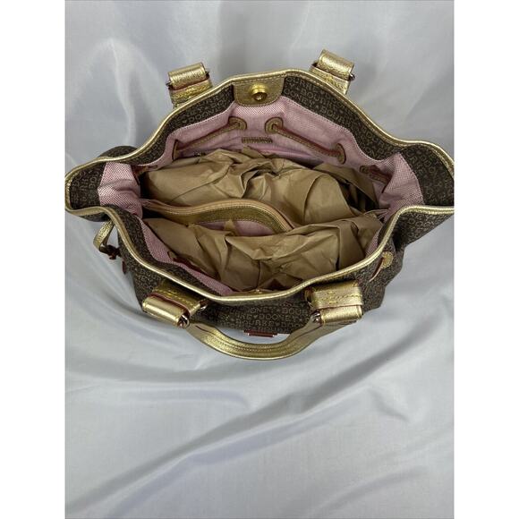 Brown And Gold Dooney and Bourke Small Print chiara tote Handbag Purse - Picture 9 of 11